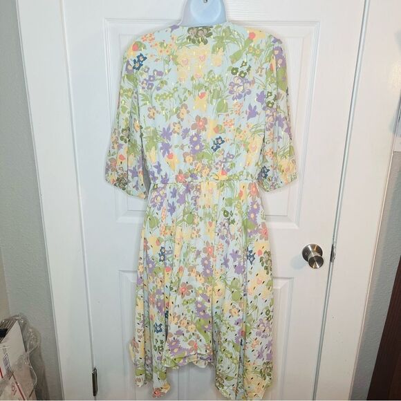 Modcloth Through Fields Of Gold Dress Asymmetrical Scarf Hem Faux Wrap Green M - Picture 11 of 13